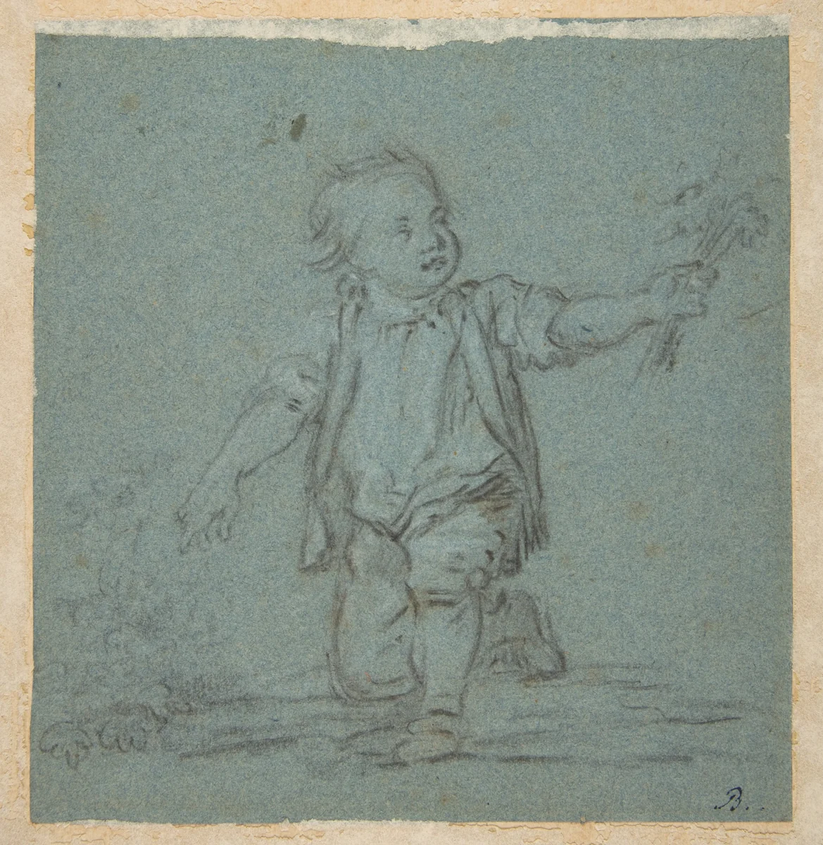 Boy Holding Flowers by anonymous, drawing, 1700-1799