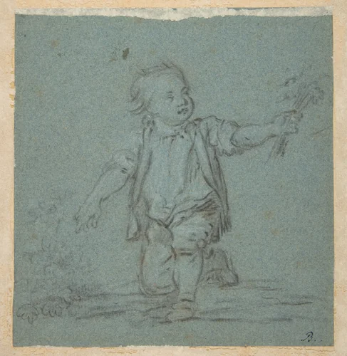 Boy Holding Flowers by anonymous, drawing, 1700-1799