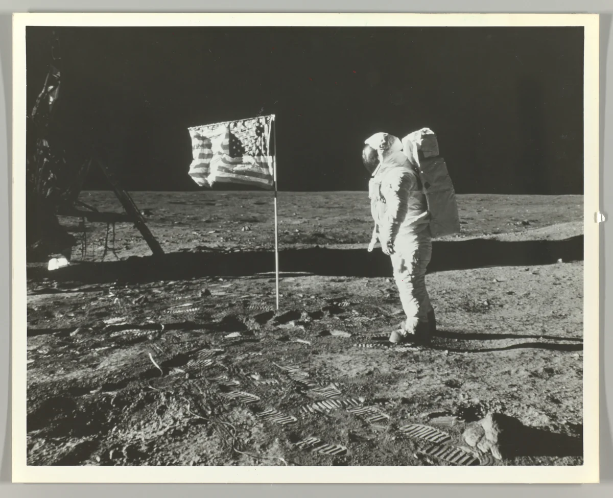 Buzz Aldrin on the Moon with the American Flag by Neil Armstrong, photograph, 1964-1974