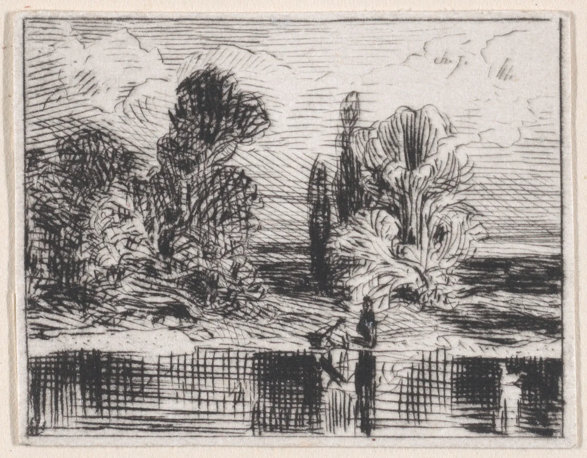 Landscape by Charles Jacque, print, 1843