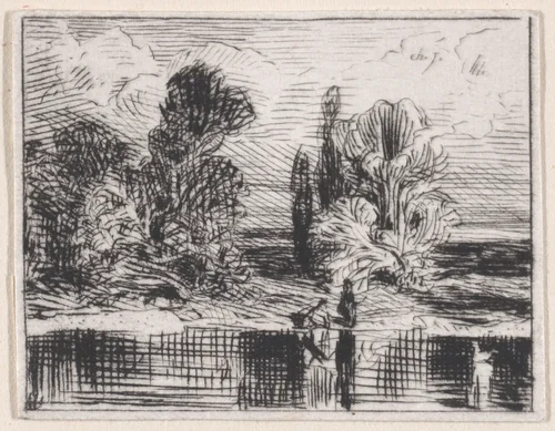Landscape by Charles Jacque, print, 1843