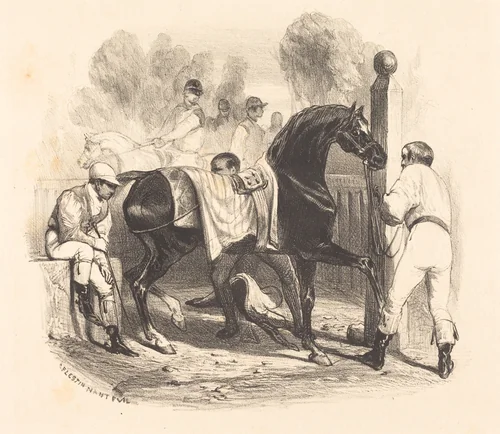 Horse before the Race by Célestin Nanteuil, print, 1813-1873
