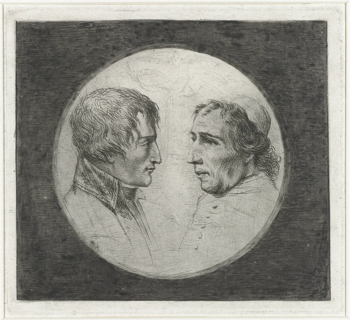 Dubbelportret van Napoleon Bonaparte en paus Pius VII by Louis Bernard Coclers, print, 1801-1804