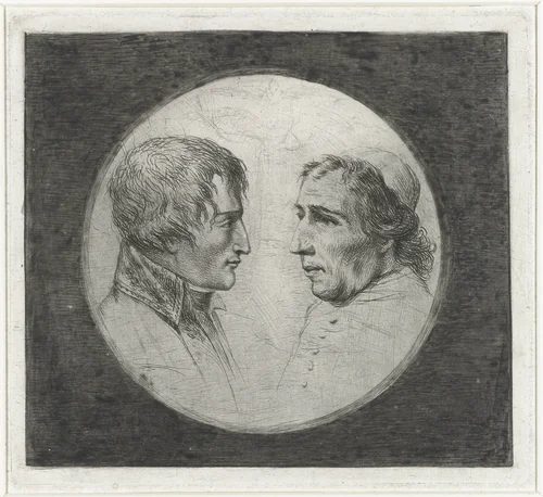 Dubbelportret van Napoleon Bonaparte en paus Pius VII by Louis Bernard Coclers, print, 1801-1804