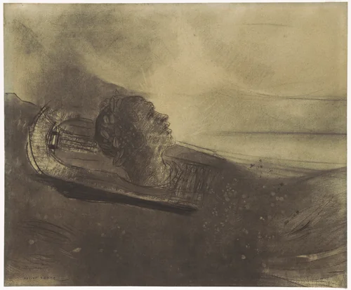 Head of Orpheus by Odilon Redon, drawing, 1881