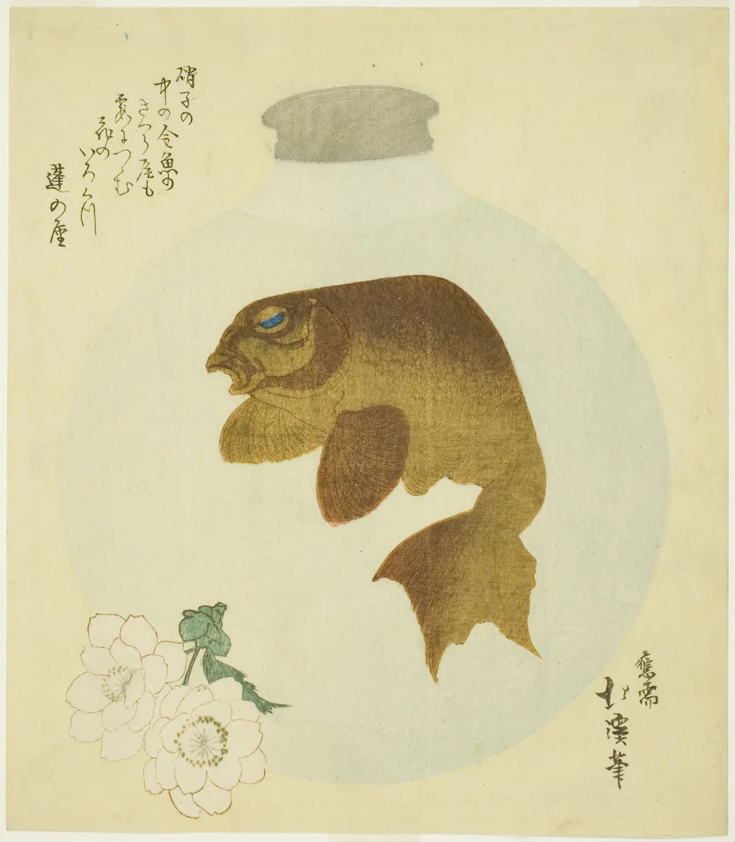 Bottle with a goldfish design by Totoya Hokkei (魚屋北渓), print, 1826-1829