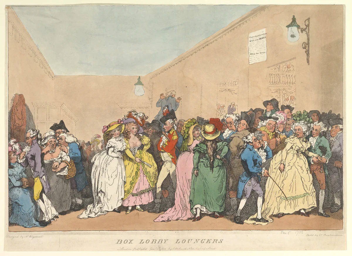 Box Lobby Loungers by Thomas Rowlandson, print, 1811