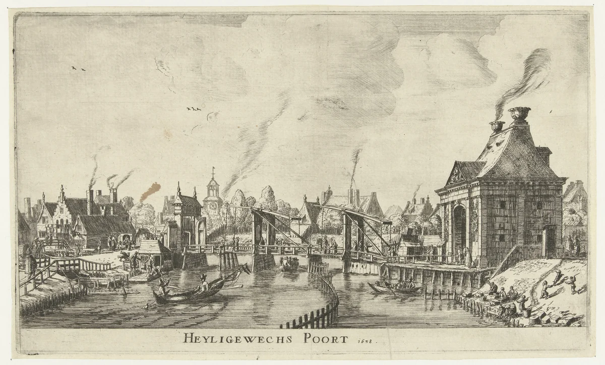 Gezicht op de Derde Heiligewegspoort te Amsterdam by Reinier Nooms, print, 1654-1701