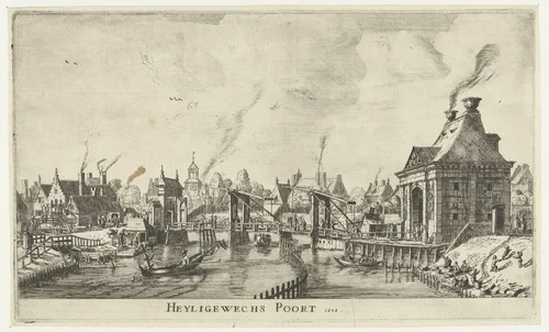Gezicht op de Derde Heiligewegspoort te Amsterdam by Reinier Nooms, print, 1654-1701