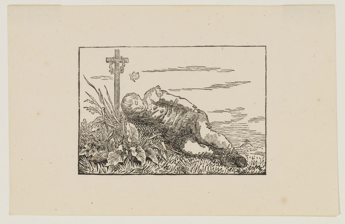 Boy Sleeping on a Grave by Christian Friedrich, print, 1803