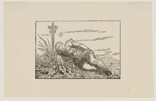 Boy Sleeping on a Grave by Christian Friedrich, print, 1803