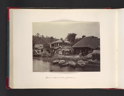 Japanes Cottages and Creek, Yokohama by John Thomson, photograph, 1865