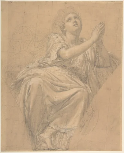 Allegorical Figure of the City of Piacenza, for a Pendentive in the Chapel of Saint-Roch, Church of Saint-Sulpice, Paris (recto); Studies for the Same Figure (verso) by Alexandre Denis Abel de Pujol, drawing, 1821