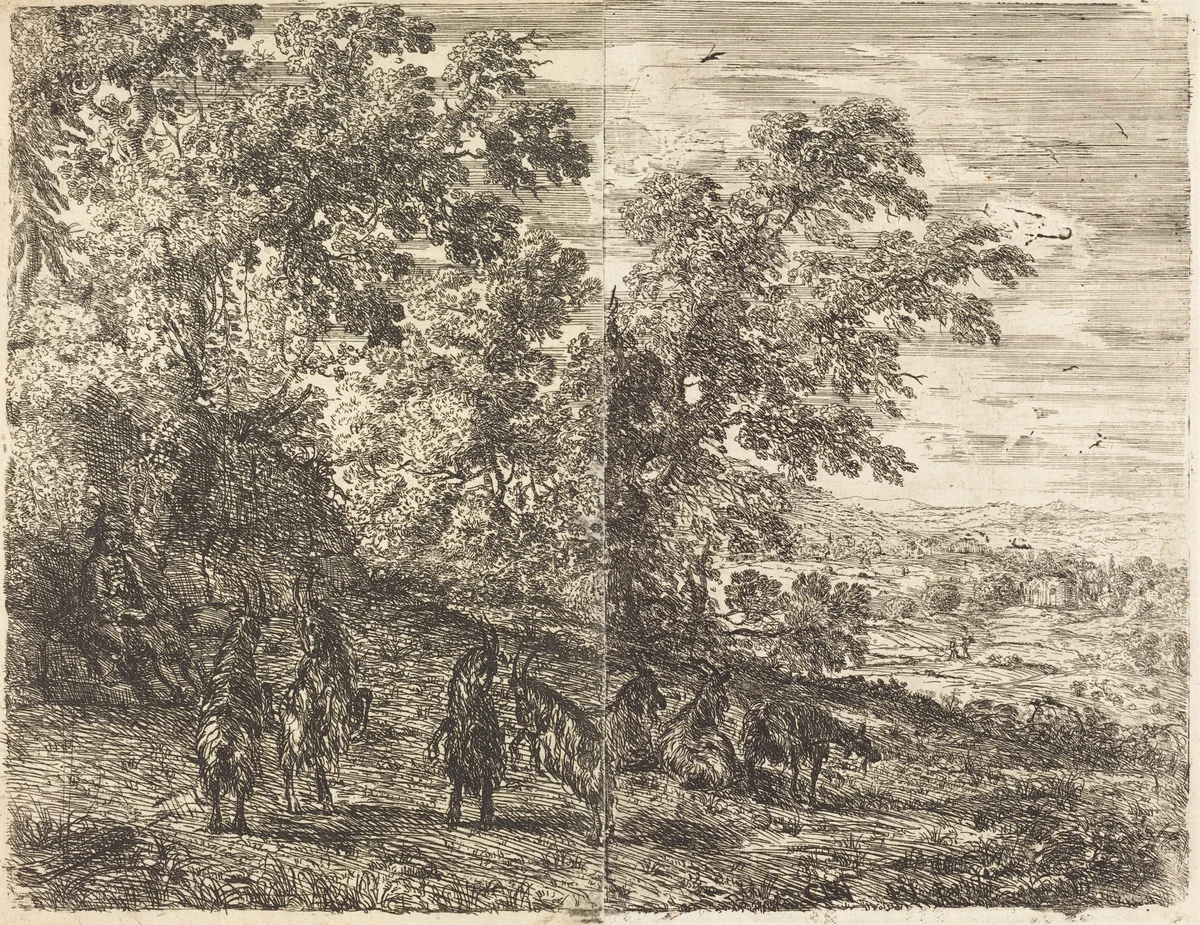 Shepherd with Goats (Les chèvres) by Claude Lorrain, print, 1630-1633