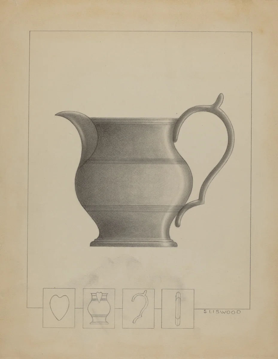 Pewter Pitcher by Sidney Liswood, index of american design, 1935-1942