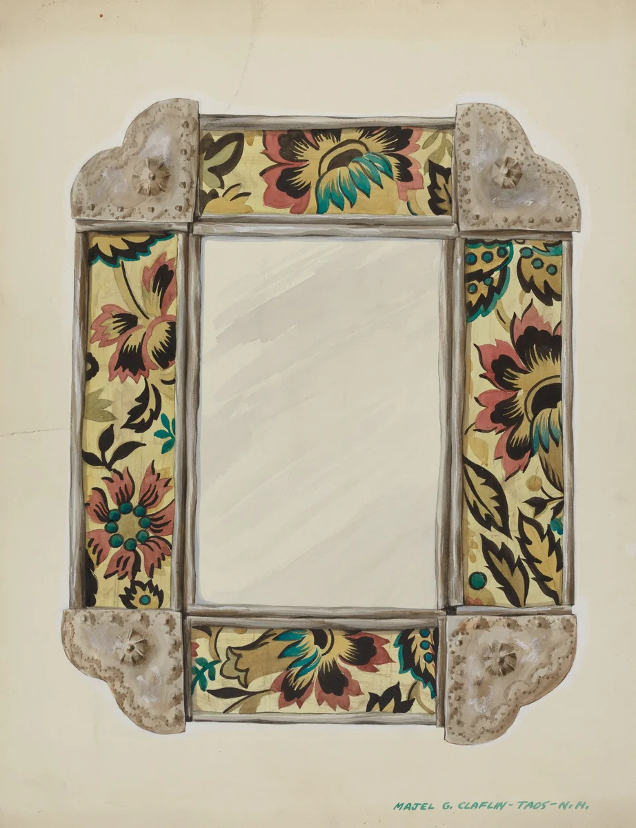 Mirror, Framed with Wall Paper Panels, Bordered in Tin by Majel G. Claflin, index of american design, 1938