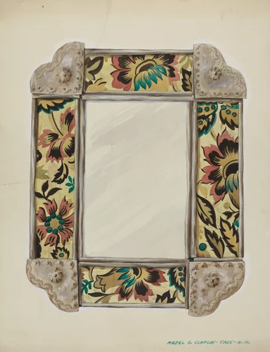 Mirror, Framed with Wall Paper Panels, Bordered in Tin by Majel G. Claflin, index of american design, 1938