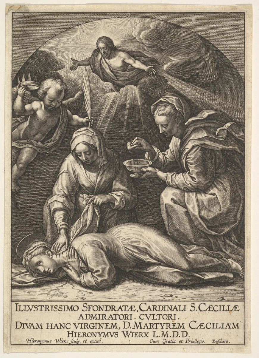 Death of St. Cecilia by Hieronymus Wierix, print, 1599-1605