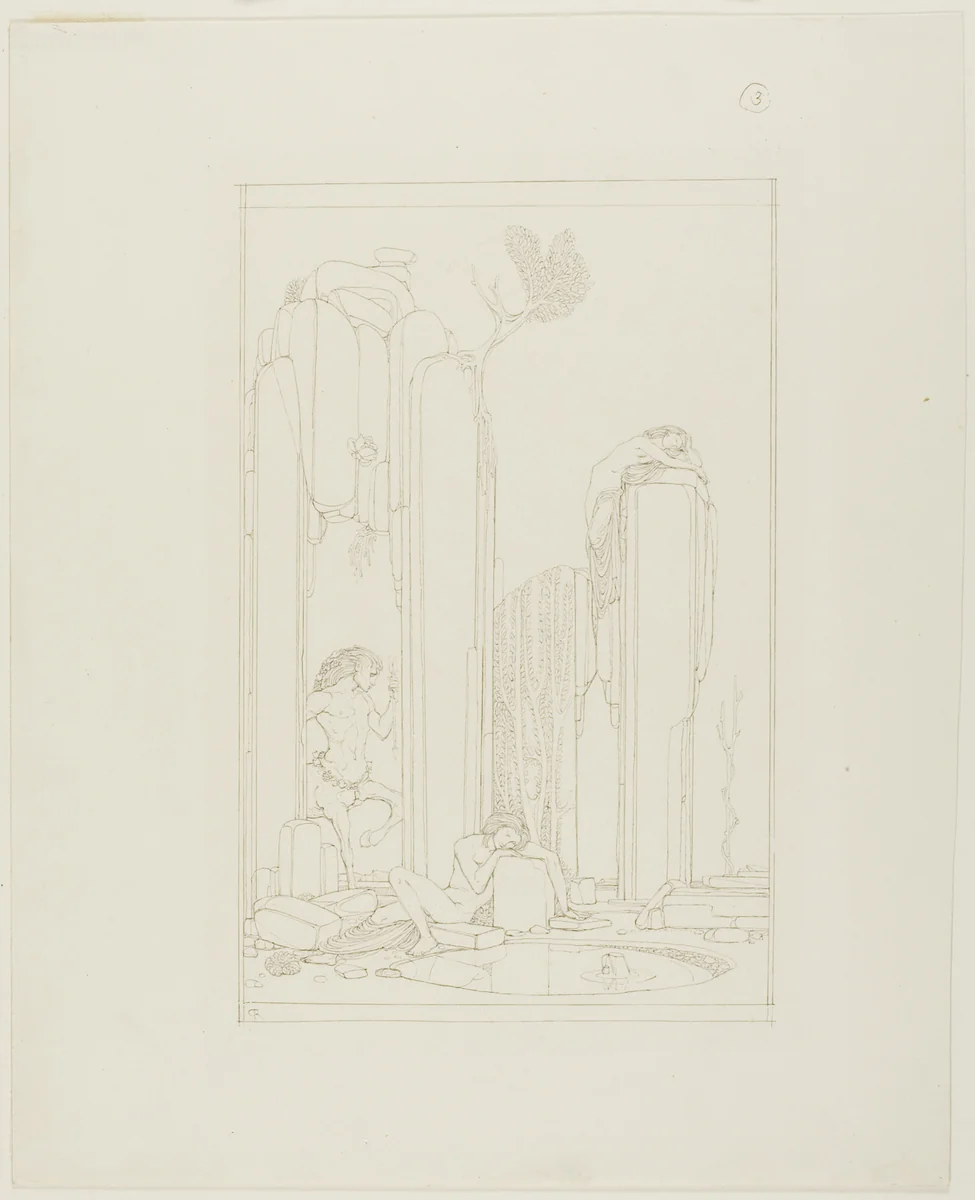 Narcissus by the Pool; illustration for Oscar Wilde's 'The Disciple' by Charles Ricketts, drawing, 1880-1924