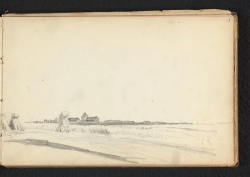 Landschap met hooibalen by Jan Bedijs Tom, drawing, 1823-1894