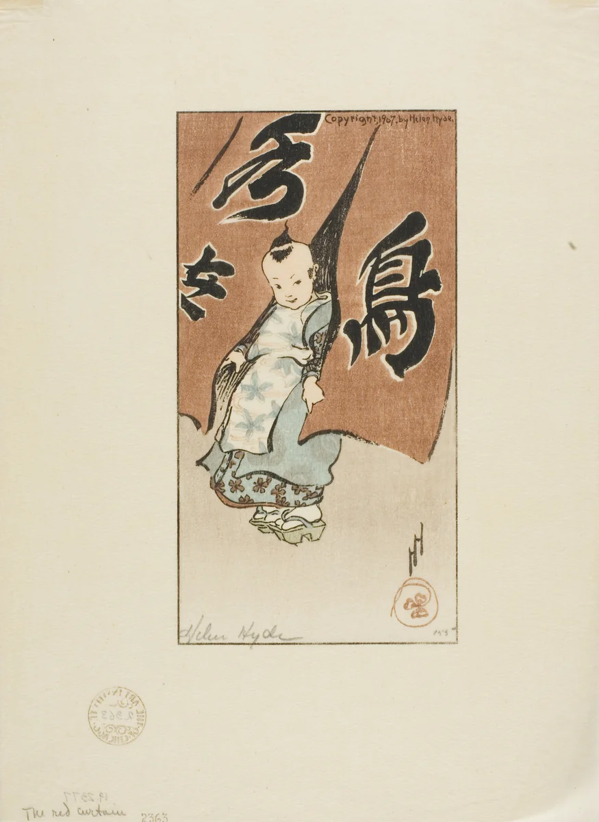 The Red Curtain by Helen Hyde, print, 1907