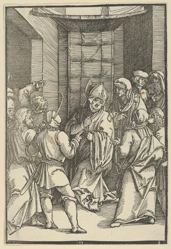 Christ before Caiaphas, from Speculum passionis domini nostri Ihesu Christi by Hans Schäufelein, print, 1507