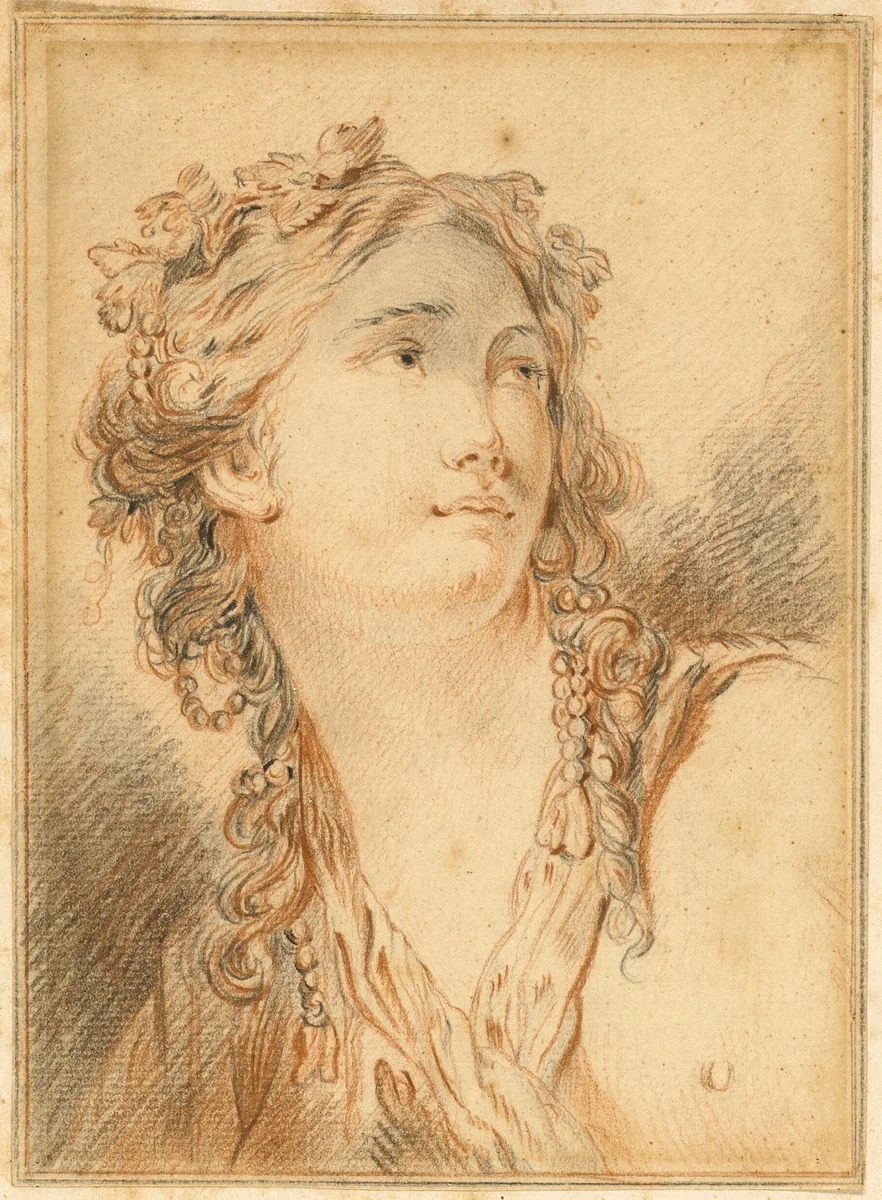 Head of Bacchante by François Boucher, drawing, 1723-1770