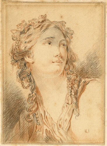 Head of Bacchante by François Boucher, drawing, 1723-1770