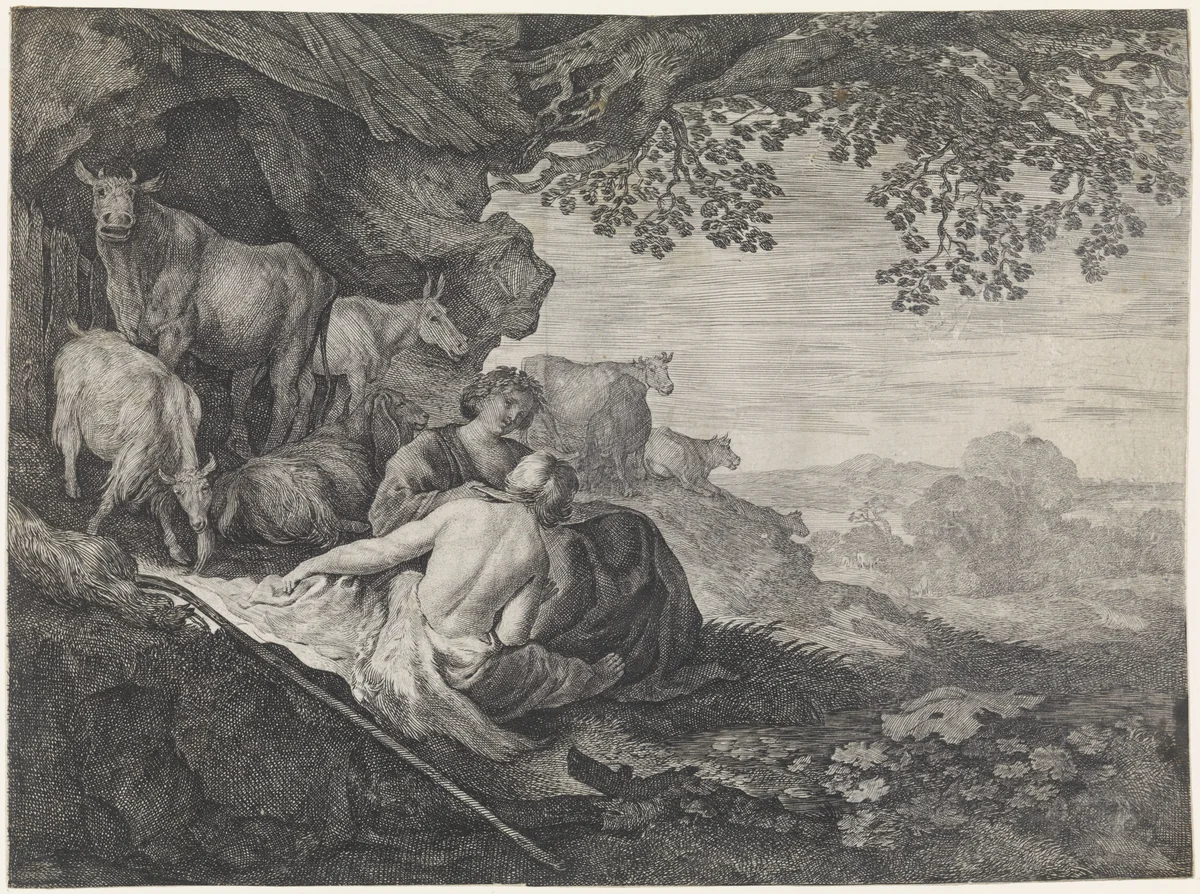 Herder en herderin by Moyses van Wtenbrouck, print, 1600-1647
