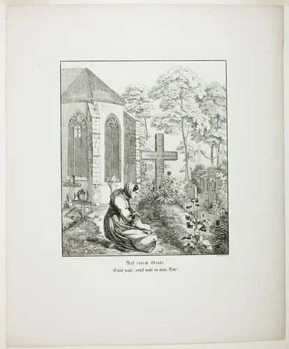 On a Grave, plate nine from Zehn Blätter zu Hebels Alemannischen Gedichten by Sophie Reinhard, print, 1820