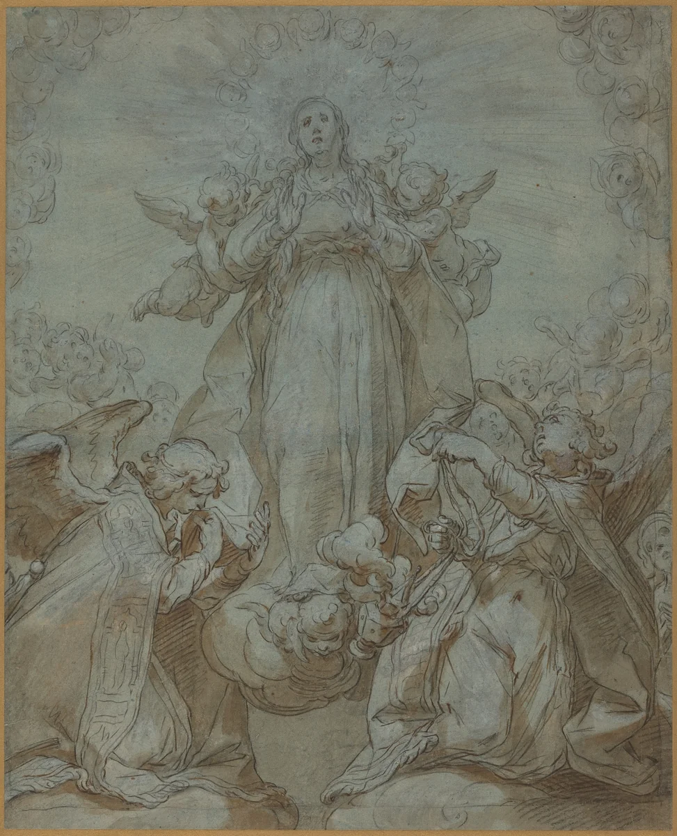 The Virgin in Glory by Abraham Bloemaert, drawing, 1564-1651