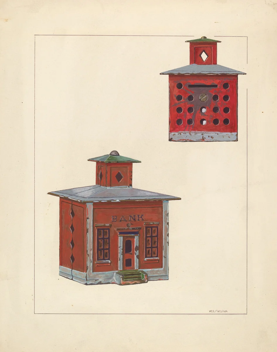 Red School House Bank by William O. Fletcher, index of american design, 1937