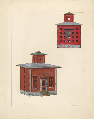 Red School House Bank by William O. Fletcher, index of american design, 1937