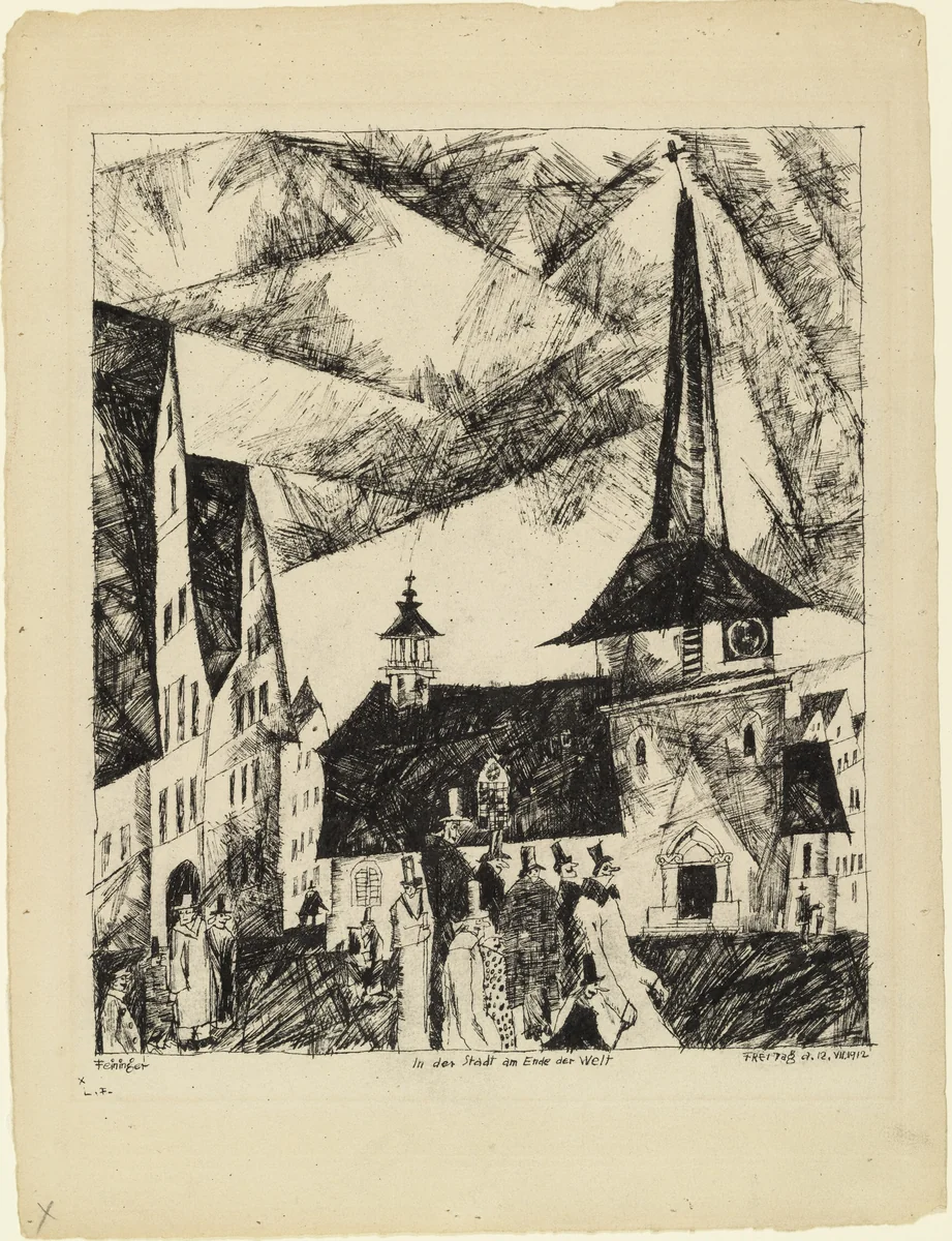 The City at the Edge of the World (In der Stadt am Ende der Welt) by Lyonel Feininger, drawing, 1912