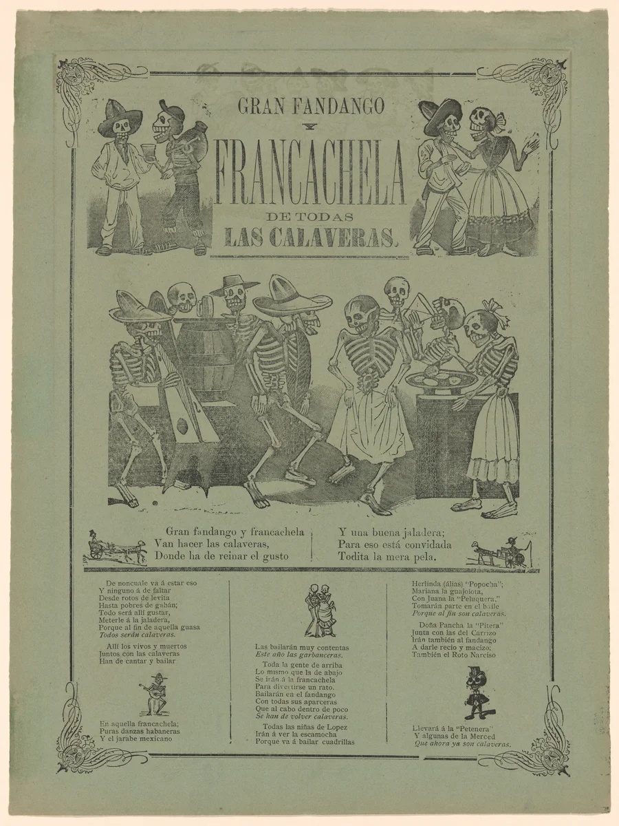 Grand Dance and Wild Party of All the Calaveras by José Guadalupe Posada, print, 1872-1913