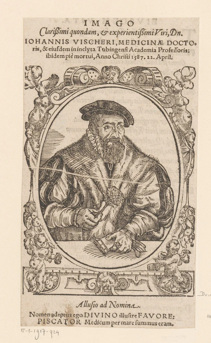 Portret van Johannes Vischer by Jakob Lederlein, print, 1596