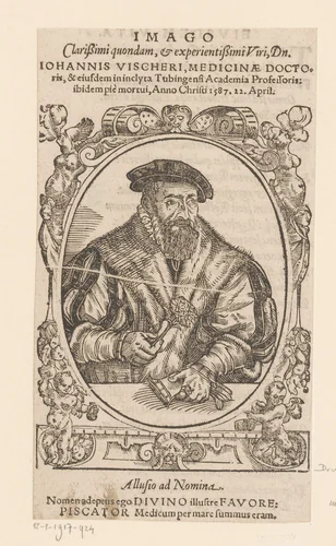 Portret van Johannes Vischer by Jakob Lederlein, print, 1596