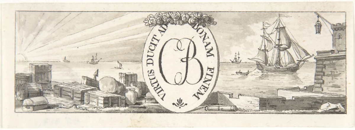 Design for a Vignette: Harbor Scene by Charles Percier, drawing, 1764-1838