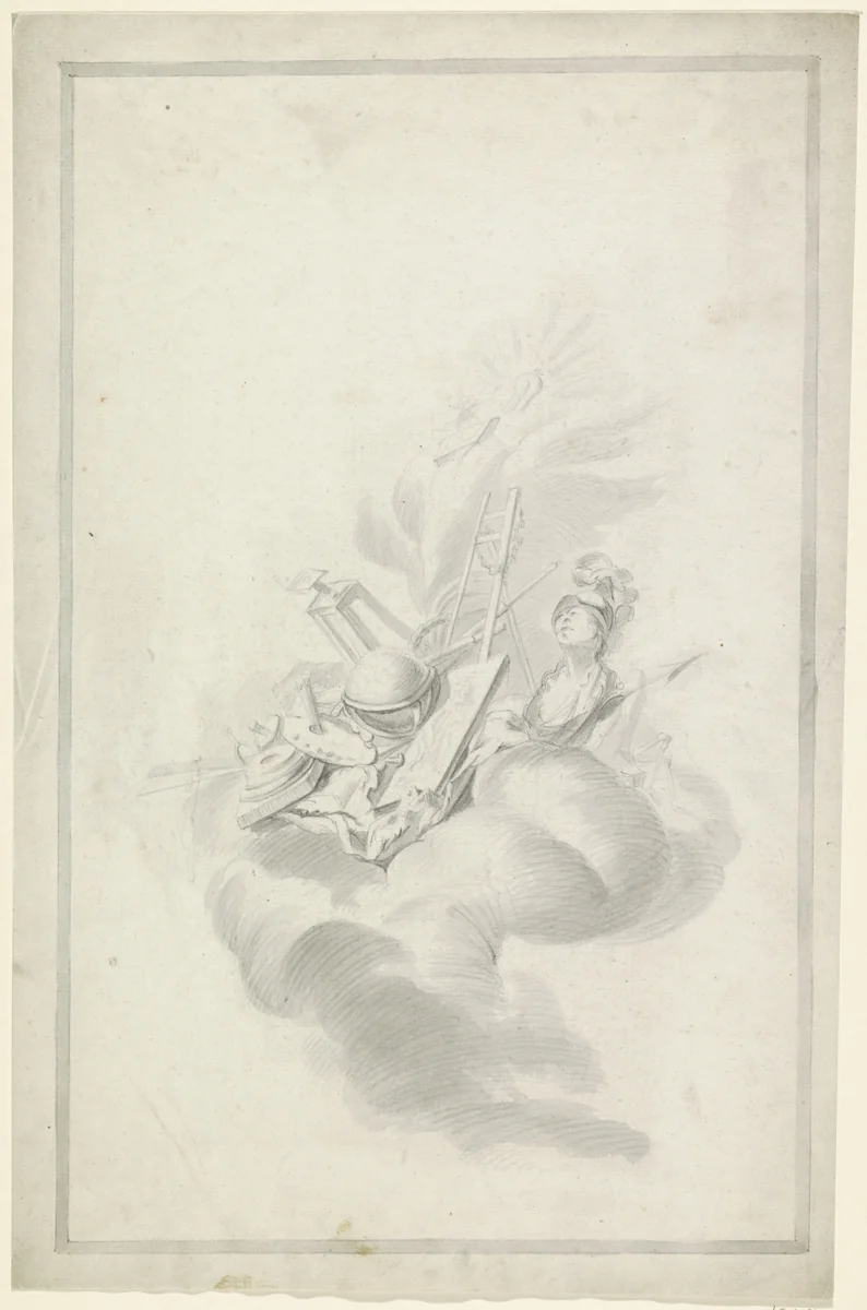 Trofee met attributen behorend bij kunsten by anonymous, drawing, 1763-1800