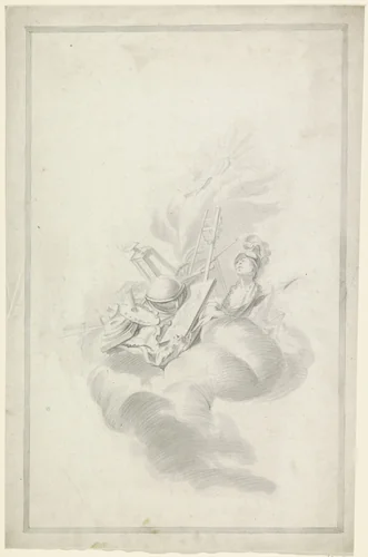 Trofee met attributen behorend bij kunsten by anonymous, drawing, 1763-1800