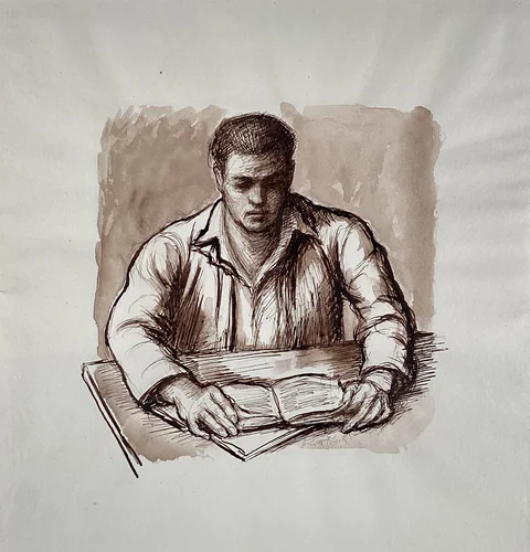 The Student by Julius Thiengen Bloch, drawing, 1937-1947