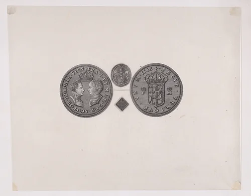 Medal commemorating the marriage of Mary, Queen of Scots to the Dauphin Francis of France, with Mary's privy seal and signet ring by John West, print, 1849