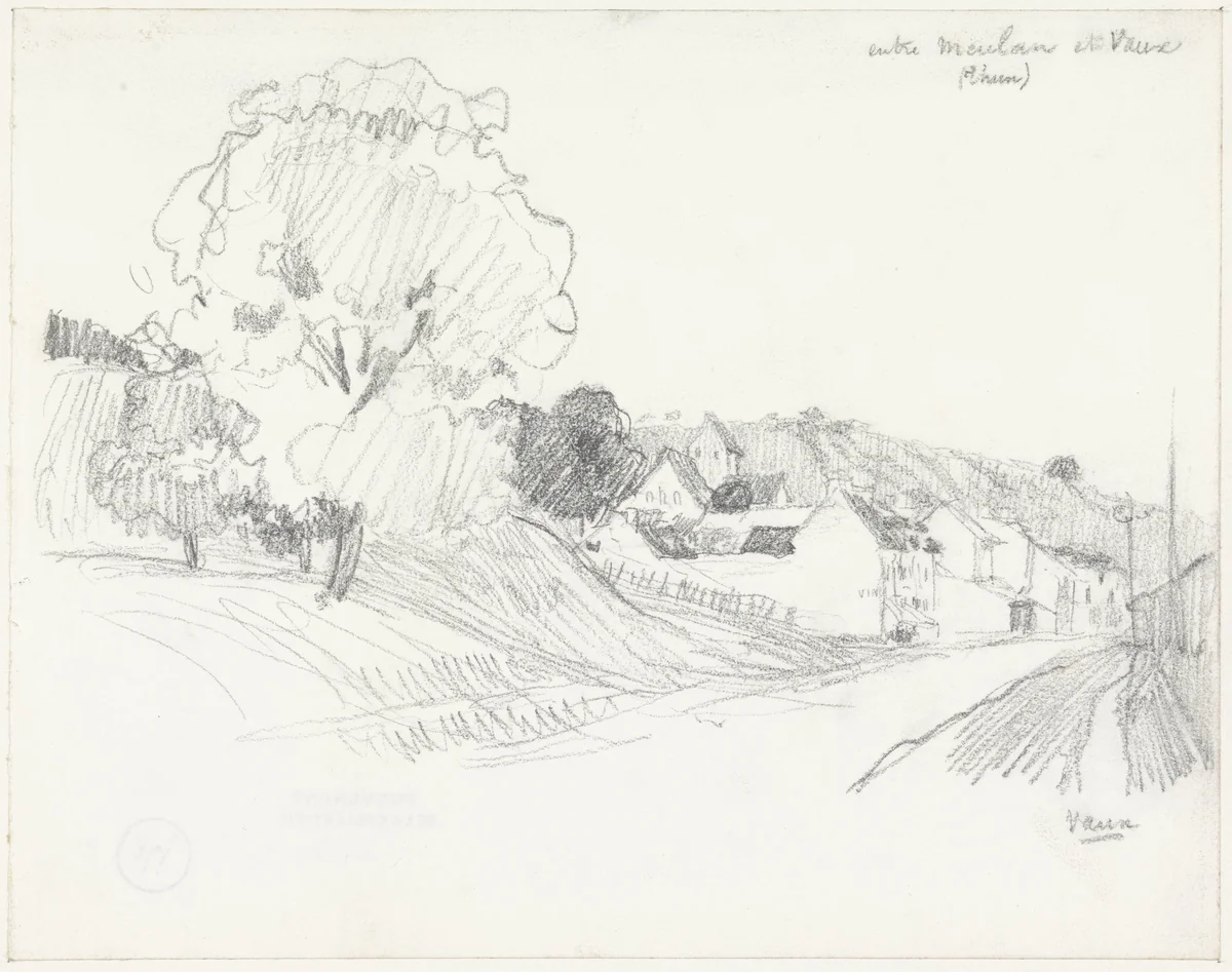 Huizen aan de weg tussen Meulan en Vaux by Henri Evenepoel, drawing, 1882-1899