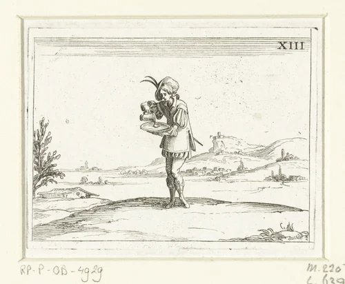 Een man wast een parel by Jacques Callot, print, 1625-1629