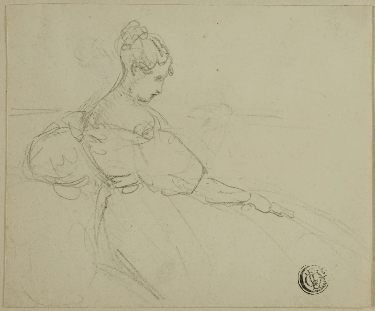 Sketch of Seated Woman in Evening Dress in Profile by Unknown Artist, drawing, 1800-1899