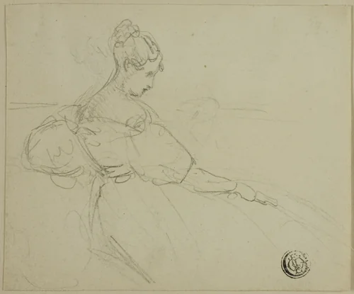 Sketch of Seated Woman in Evening Dress in Profile by Unknown Artist, drawing, 1800-1899