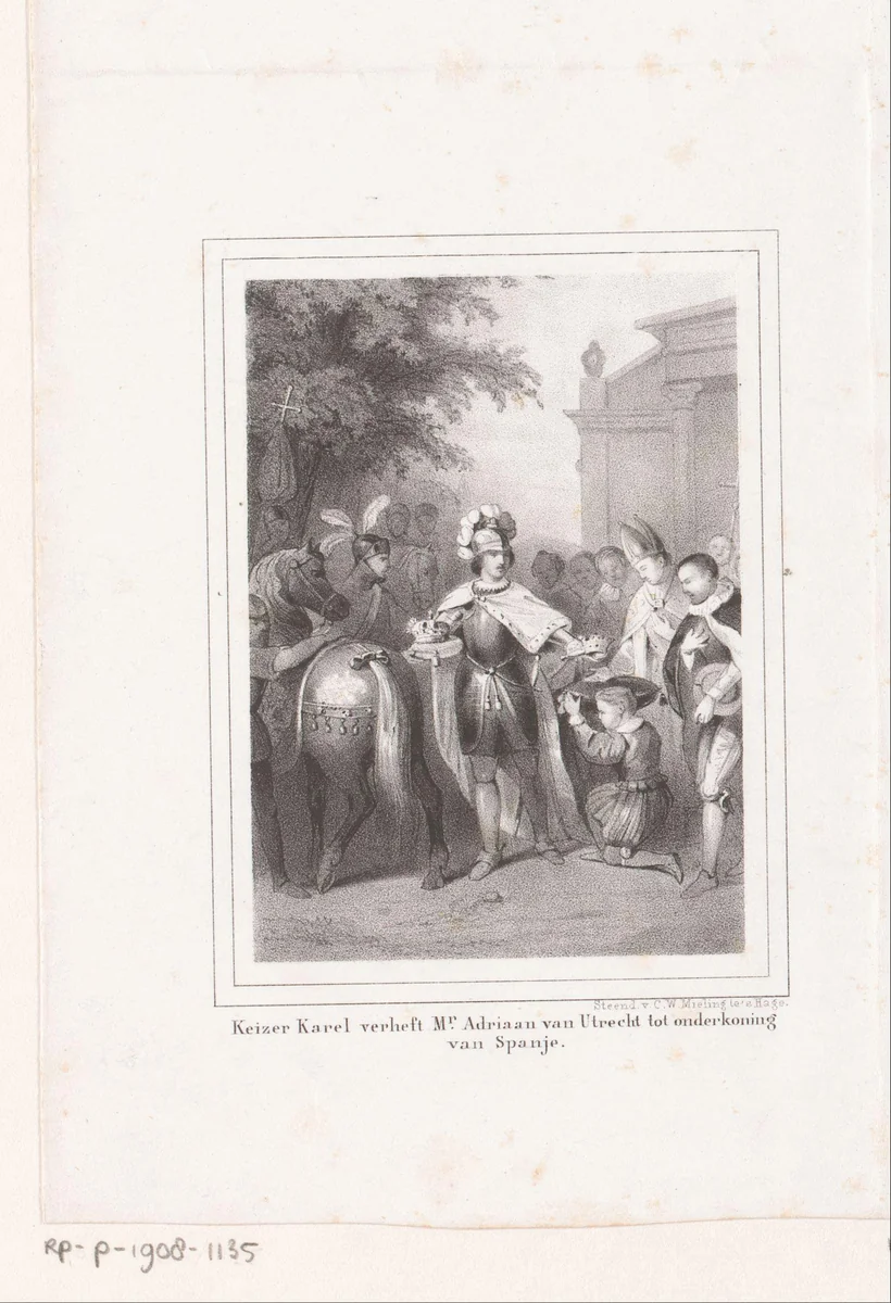 Scène uit het leven van Paus Adrianus VI: by anonymous, print, 1845-1847