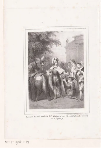 Scène uit het leven van Paus Adrianus VI: by anonymous, print, 1845-1847