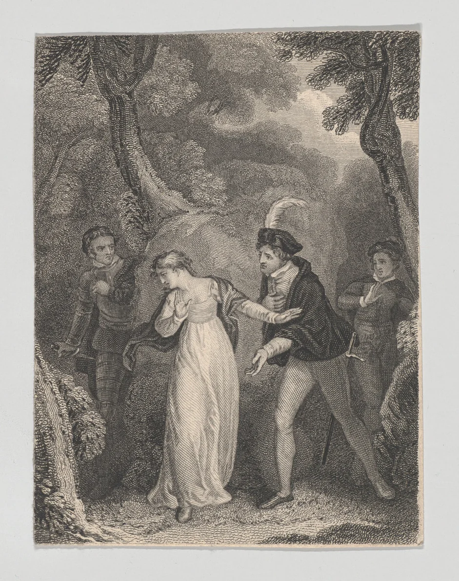 Silvia, Proteus, Valentine and Julia (Shakespeare, Two Gentlemen of Verona, Act 5, Scene 4) by Charles Heath, print, 1825-1840