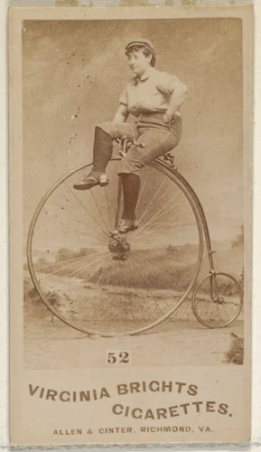Card 52, from the Girl Cyclists series (N49) for Virginia Brights Cigarettes by Allen & Ginter, photograph, 1887